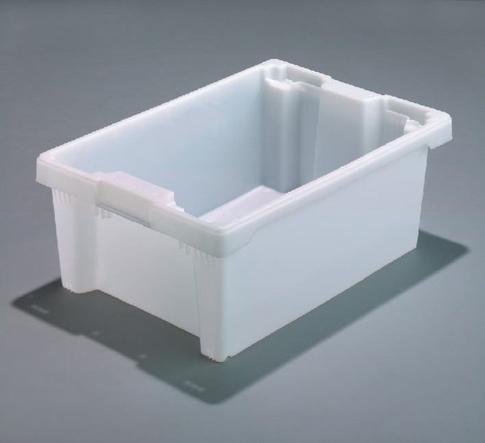 Přepravka 2188/000300 bílá, UÚ, uzavřená, otočně stohovatelná, dno s odtokovými otvory